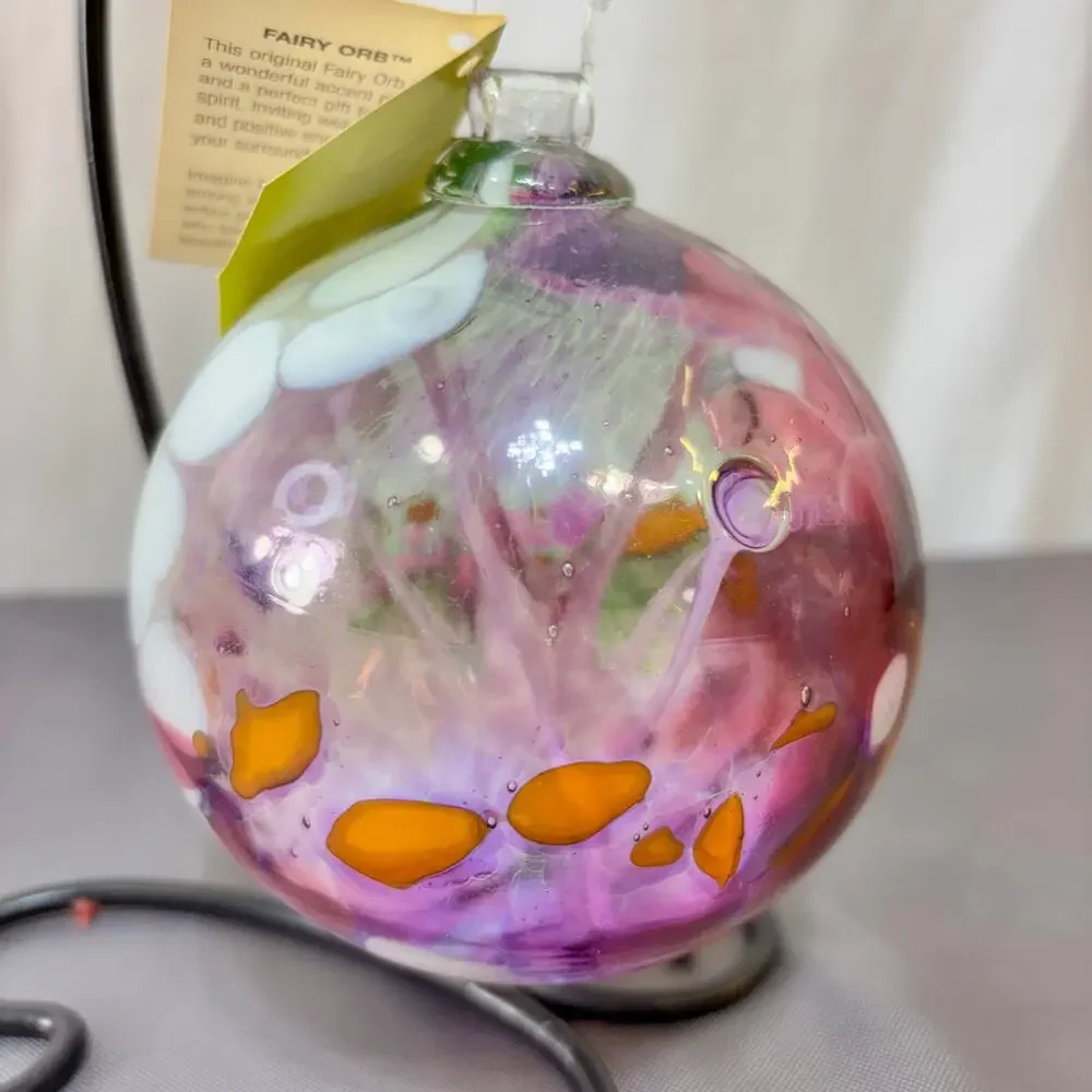 Kitras Art Glass Fairy Orb Black Metal Stand 13